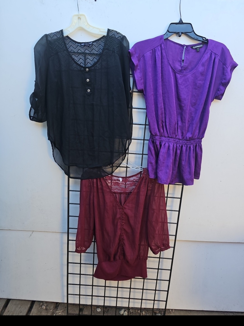 Express Purple Satin Peplum Short-Sleeve Top - Women's